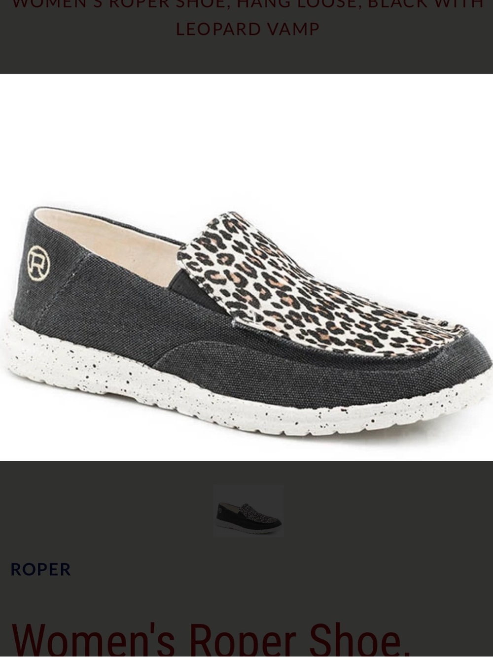 Roper Black and Cream Flats with Leopard Print Interior Hang Loose, Black